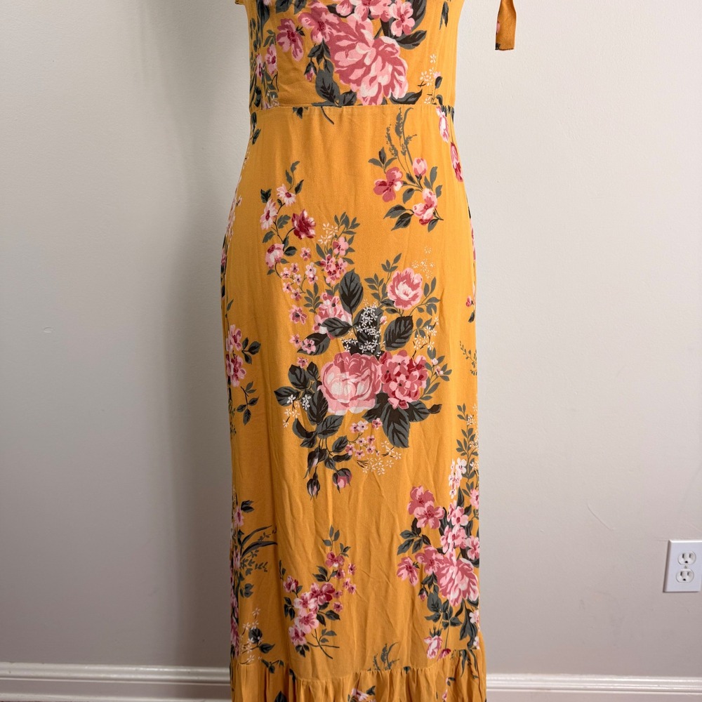 Reformation Jasen Dress Anjelica Yellow Floral Tie Strap Maxi Dress Size 6 - Picture 9 of 12